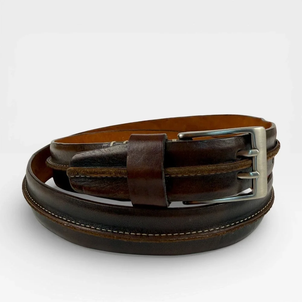 COLE HAAN Mens Leather Belt Silver Buckle Dark Brown Dress Casual Size‎ 105/42